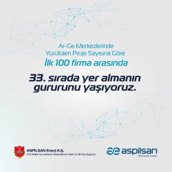 ASPİLSAN Enerji, AR-GE proje sayısında 33. sırada